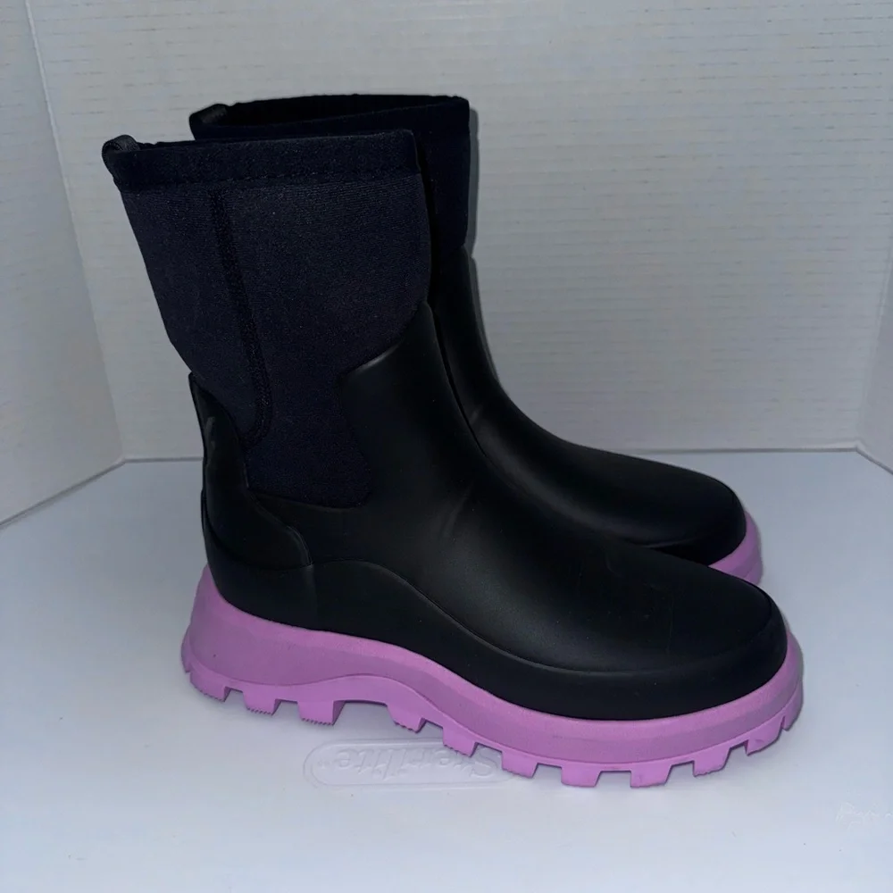Hunter City Explorer Short Black/Pink Neoprene/Rubber Rain Boots 6US